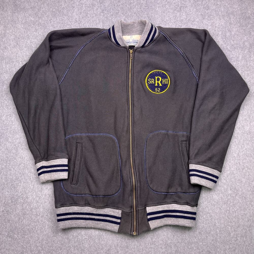 vintage left field sportswear bomber jacket gray full-zip long sleeve usa men xl